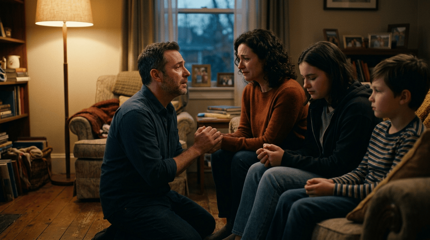 Father asking family for forgiveness